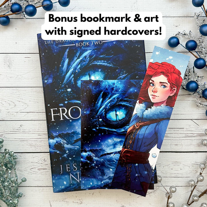 Frostsight signed hardcovers come with bonus bookmark featuring Luci and bonus cover art postcard#autograph-option_signed-by-author