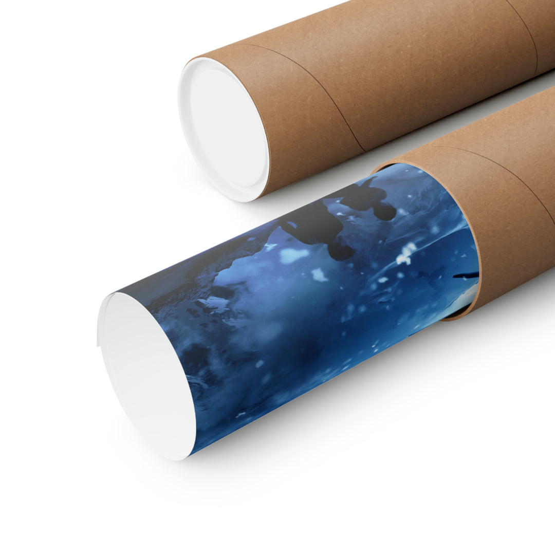A rolled up Frostsight poster in a packaging tube