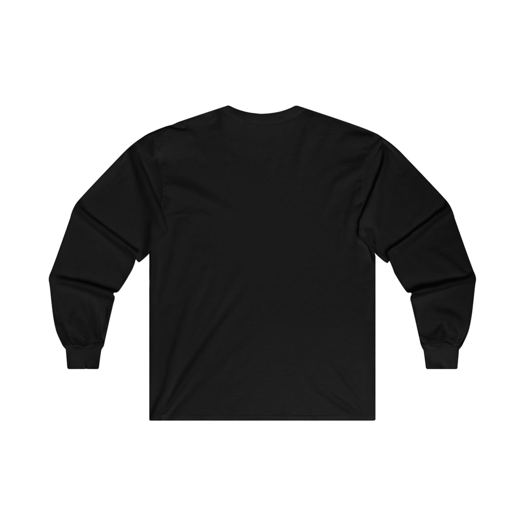 Back of a black long sleeve t-shirt. There is no design on the back of the shirt.