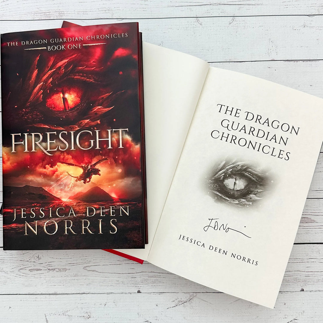 Firesight book cover and another copy open to the title page with the author's signature#autograph-option_signed-by-author