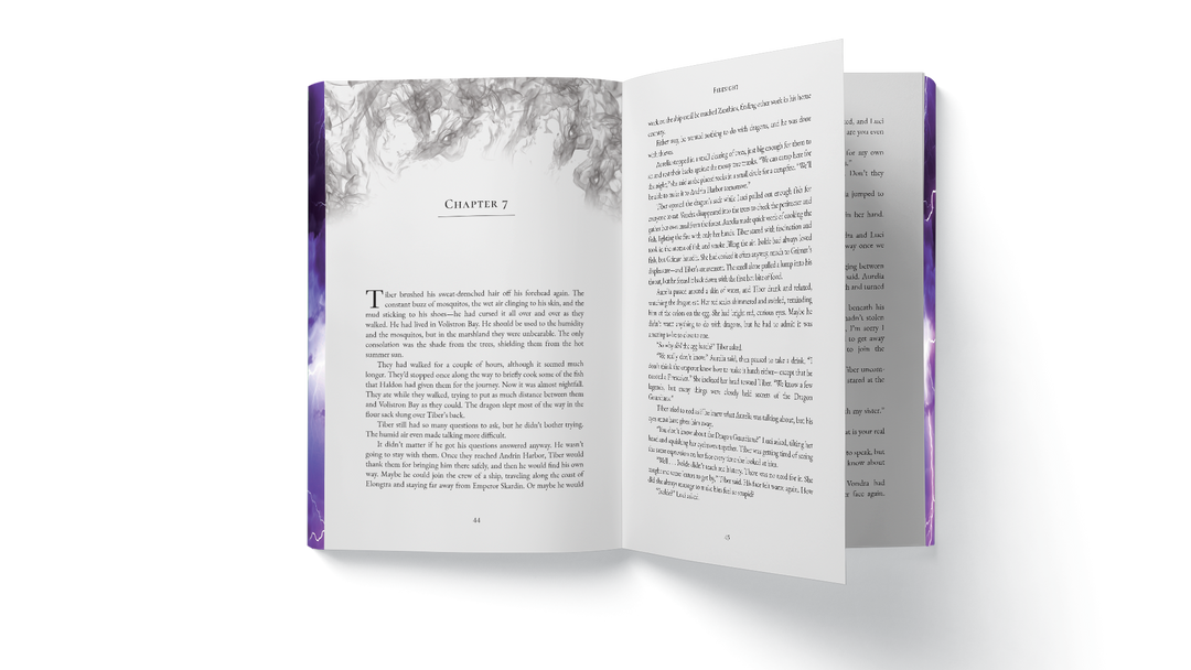 Open book with flames above chapter header