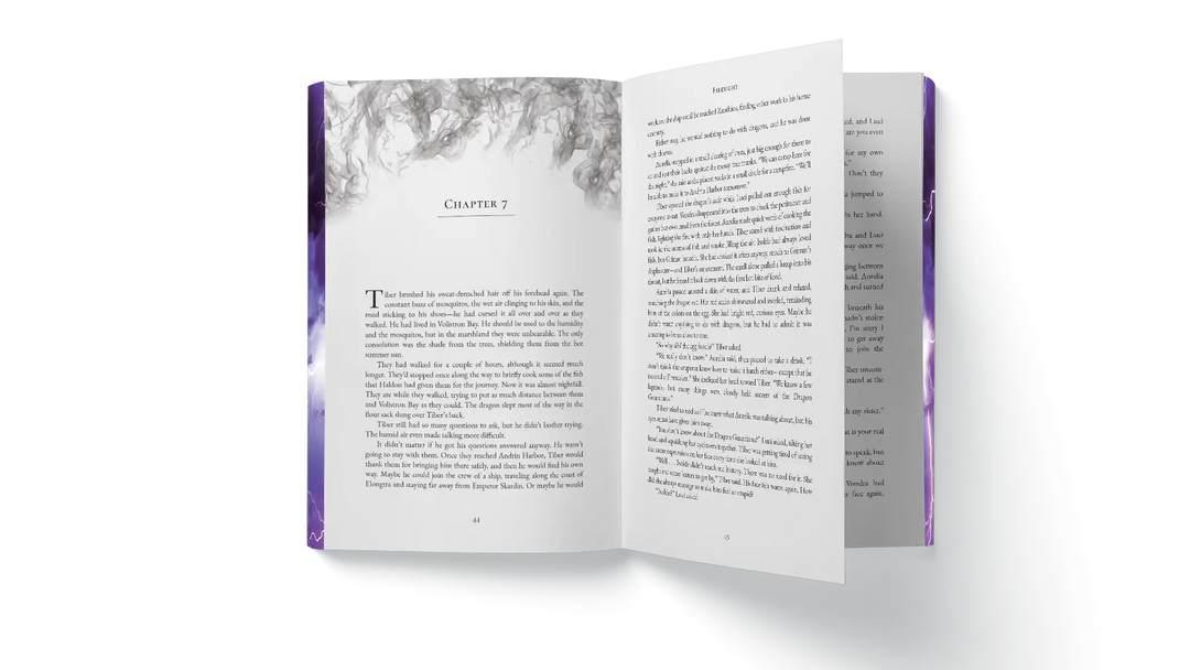 Open book with flames above chapter header