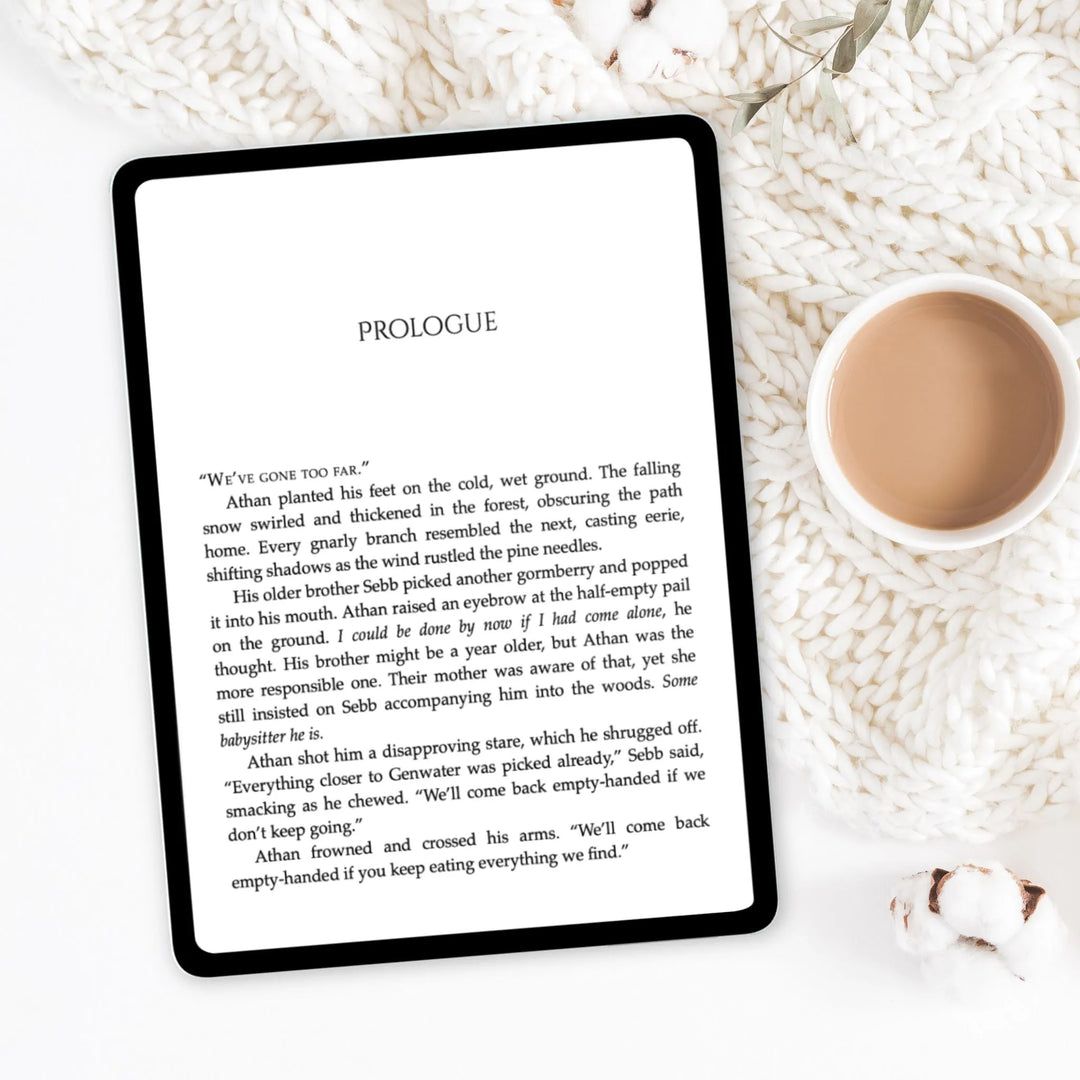 Frostsight ebook opened to the first page of the prologue (which can be read on the product page below the image)