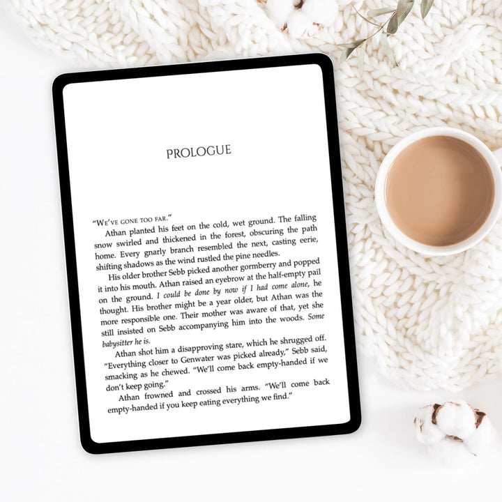 Frostsight ebook opened to the first page of the prologue (which can be read on the product page below the image)