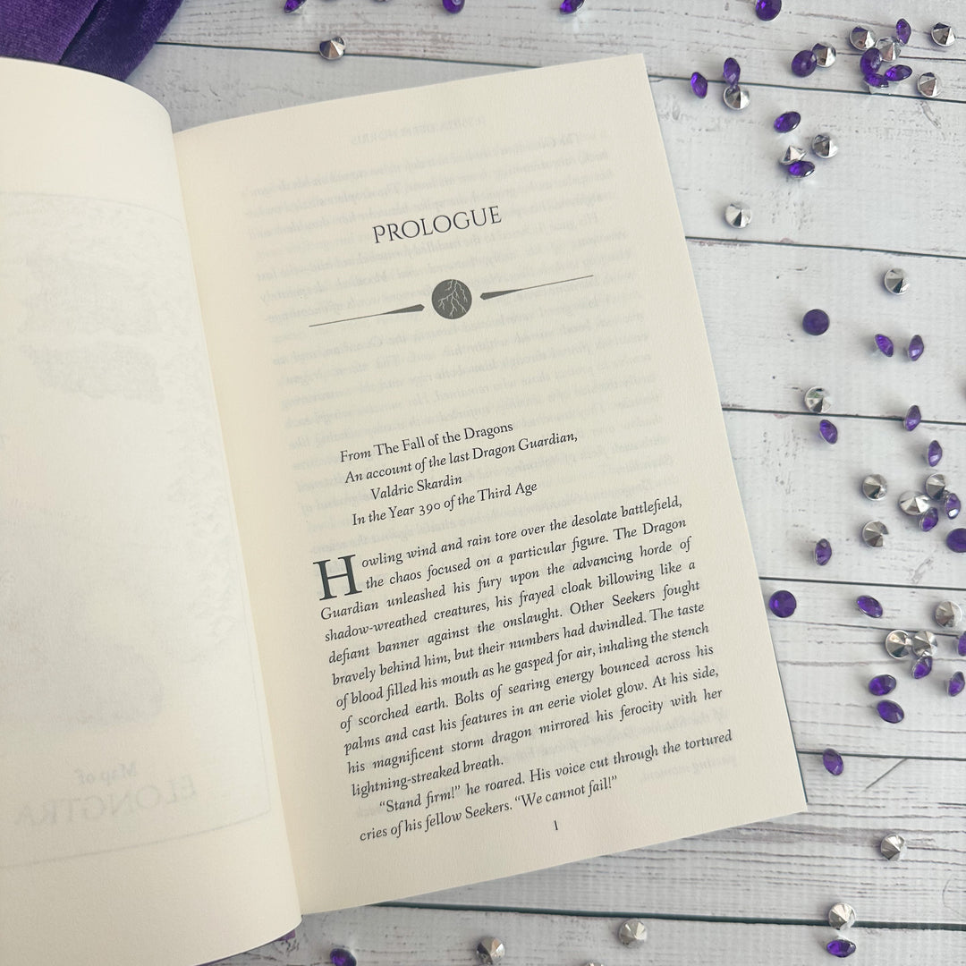 Stormsight open to the first page of the prologue (which can be read on the product page below the image)#autograph-option_signed-by-author