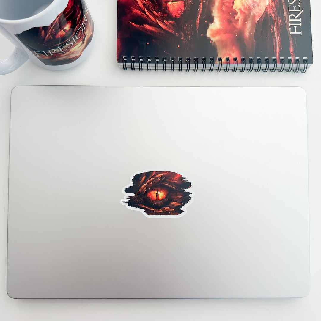 Firesight dragon eye sticker on a laptop