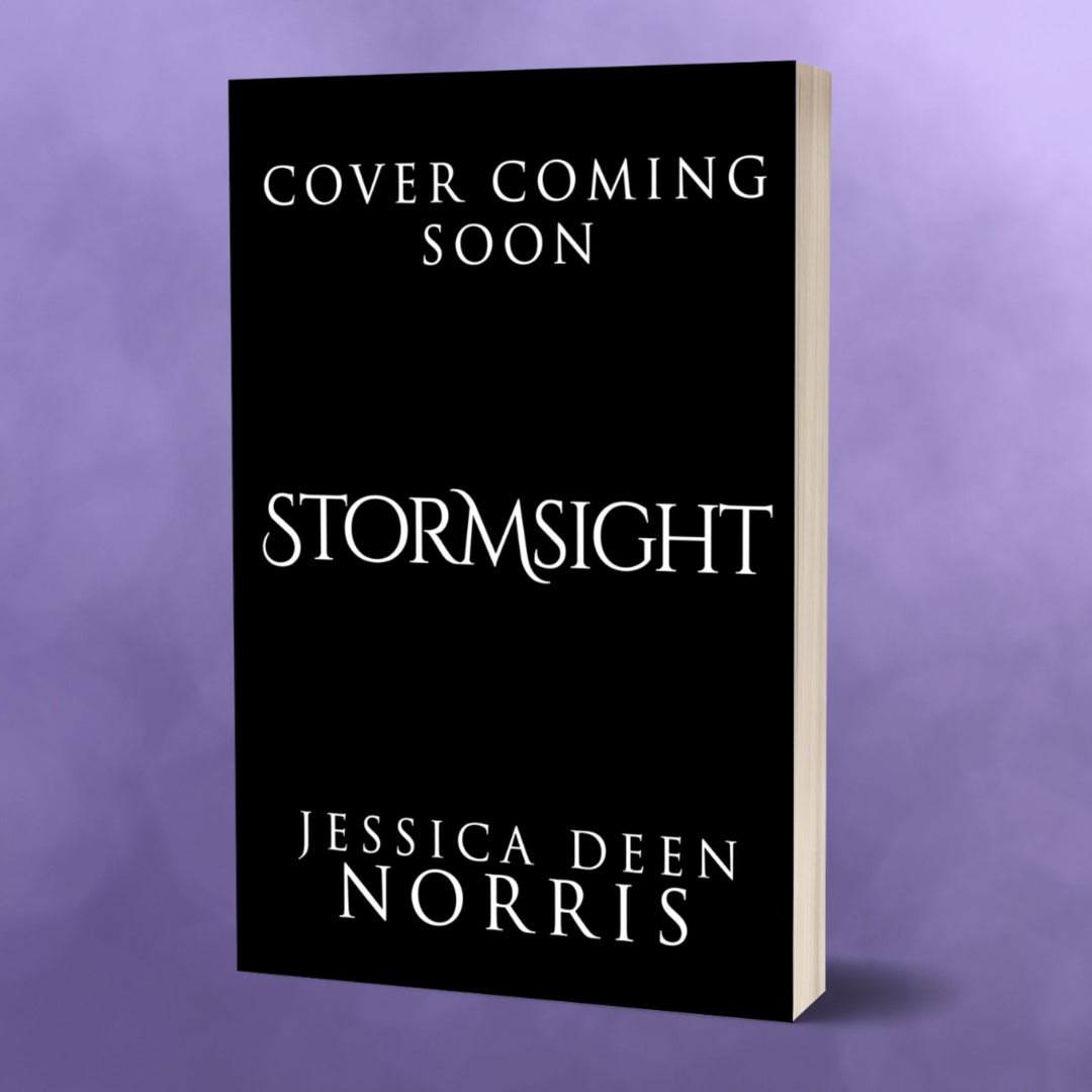 Mockup of a paperback book showing a temporary black and white cover of Stormsight